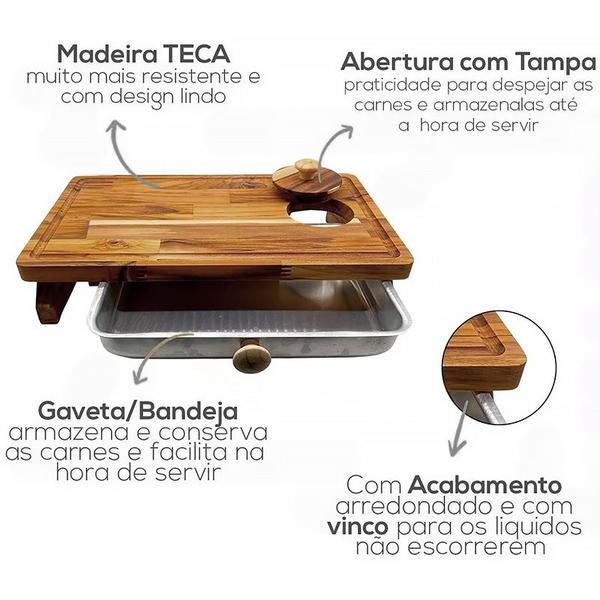 Imagem de Tábua para Churrasco Carne com Gaveta Madeira Teca 41x23,5x8cm 122 - Dorémi Grill