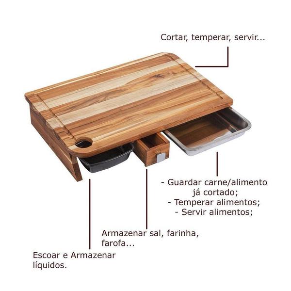 Imagem de Tábua Para Churrasco De Madeira Inteligente Com Gaveta E Col