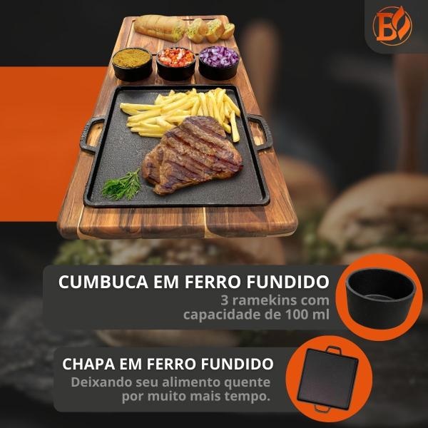 Imagem de Tábua Para Churrasco E Porção 55x28 Com Chapa E Molheiras