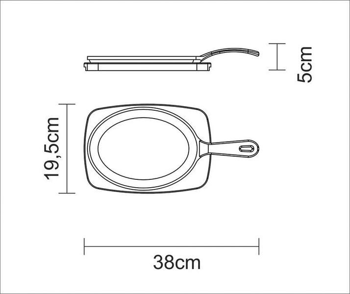 Imagem de Tábua para Churrasco Tramontina Mix Grill Oval em Ferro Fundido com Base em Madeira Mista com Cabo 38,5 X 19 Cm