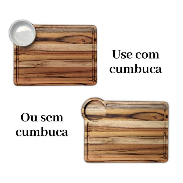 Imagem de Tábua Petisqueira Para Churrasco Em Madeira Teca Com Cumbuca Para Molho