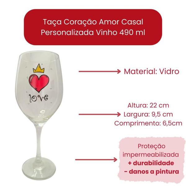 Imagem de Taça Coração Amor Casal Personalizada Vinho 490 ml