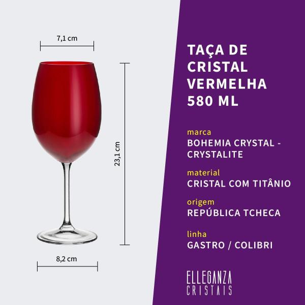 Imagem de Taça De Cristal Bohemia 580 Ml Vermelha Colibri 2 Peças