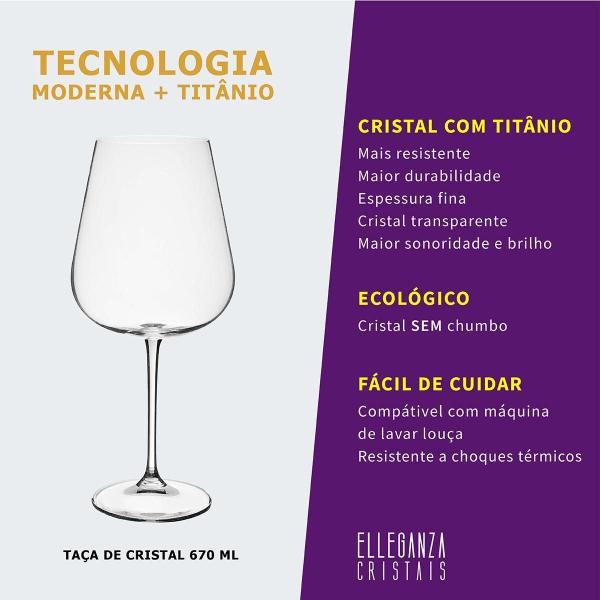 Imagem de Taça De Cristal Bohemia Para Vinho 670 Ml Ardea 2 Peças