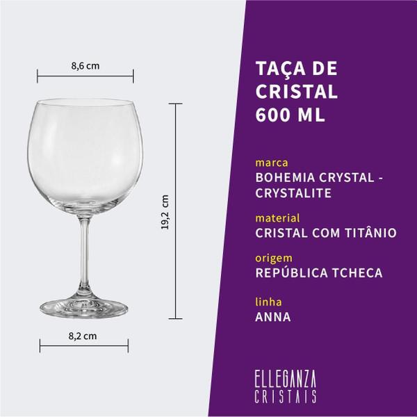 Imagem de Taça De Cristal Bohemia Para Vinho Ou Gin 600 Ml Anna 1 Peça