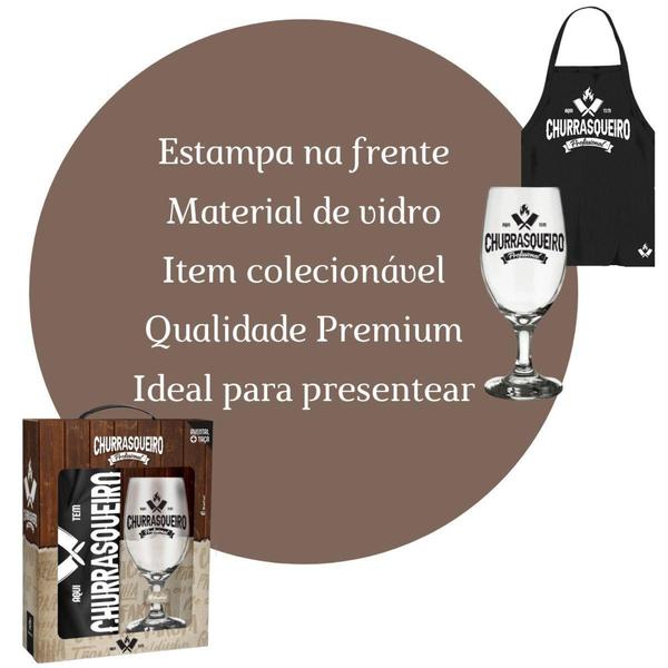 Imagem de Taça De Vidro Cerveja Chopp Churrasqueiro 330ml + Avental - Brasfoot