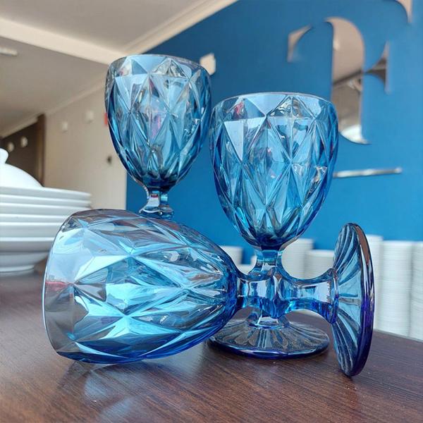 Imagem de Taça de Vidro Diamond Diamante Azul 300ml Água Class Home