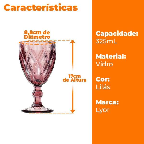 Imagem de Taça de Vidro Diamond Lilás 325ml 1 peça - Lyor