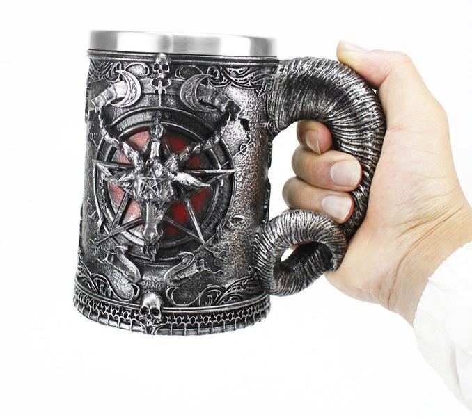 Imagem de Taça de vinho Pentagram Horn Goblet Gótica Wicca Pagã Místic