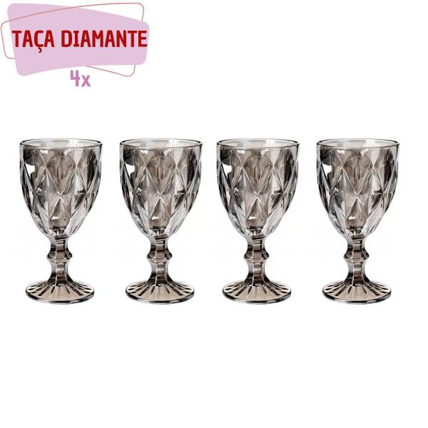 Imagem de Taça Diamond Cinza Vidro Metalizada 340ml Agua Vinho -4 unid