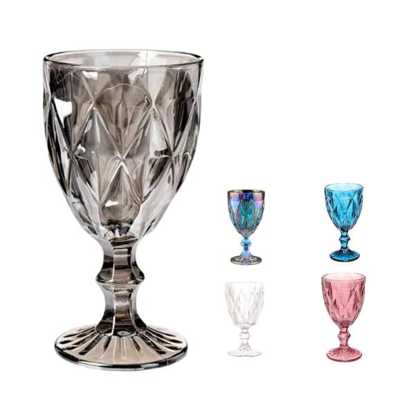 Imagem de Taça Diamond Cinza Vidro Metalizada 340ml Agua Vinho -4 unid