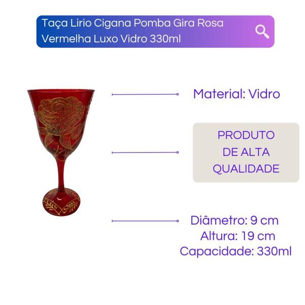 Imagem de Taça Lírio Cigana Pomba Gira Rosa Vermelha Luxo Vidro 330ml