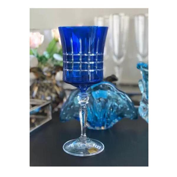 Imagem de Taça P/Água Bohemia Grace Lapidada Cristal 300ml 22cm Azul