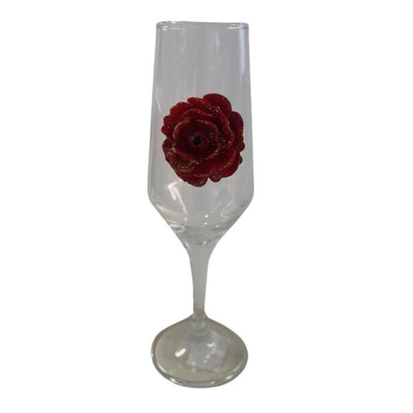 Imagem de Taça Pomba Gira Flor Vermelha Champagne Buffet Vidro 186 Ml