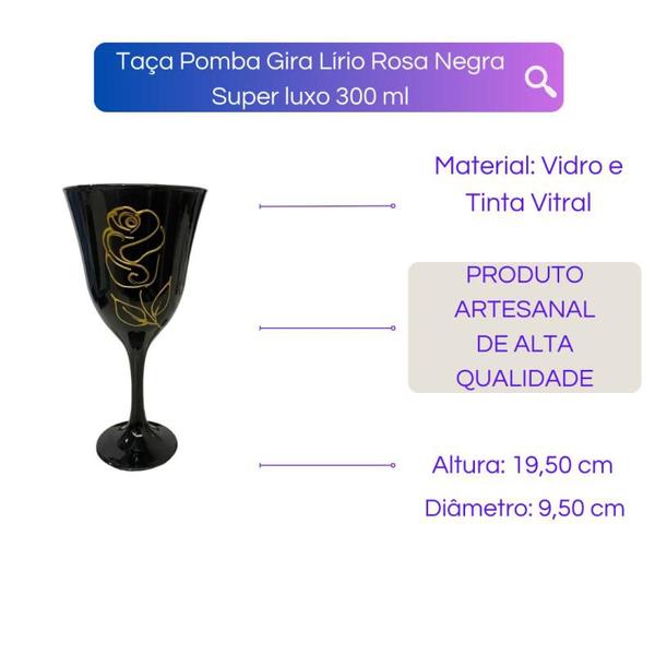 Imagem de Taça Pomba Gira Lírio Rosa Negra Luxo em Vidro 300 ml