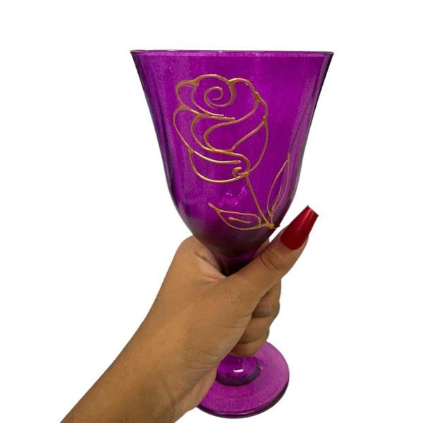 Imagem de Taça Pomba Gira Lírio Rosa Roxa Super Luxo - Vidro 300 ml
