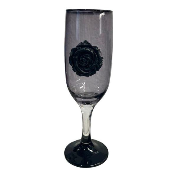 Imagem de Taça Pomba Gira Negra com Rosa Negra 20 cm 150 ml Vidro