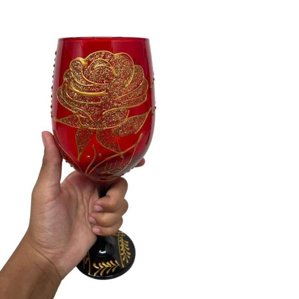Imagem de Taça Pomba Gira Preta E Rosa Vermelha Barone Cristal 490Ml