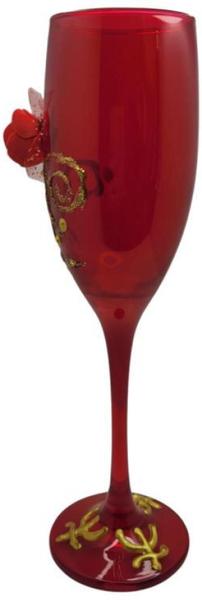 Imagem de Taça Pomba Gira Rosa Renda Champagne 180Ml Em Vidro Vermelho