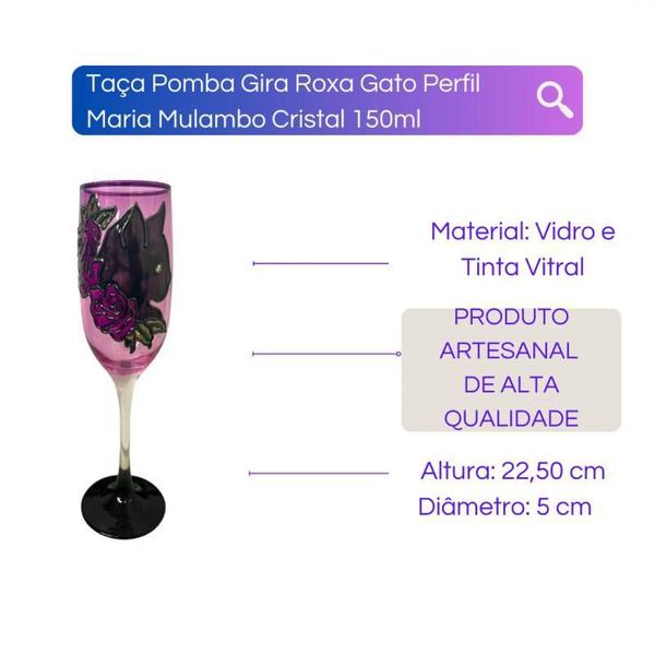 Imagem de Taça Pomba Gira Roxa Gato Perfil Maria Mulambo Cristal 150Ml