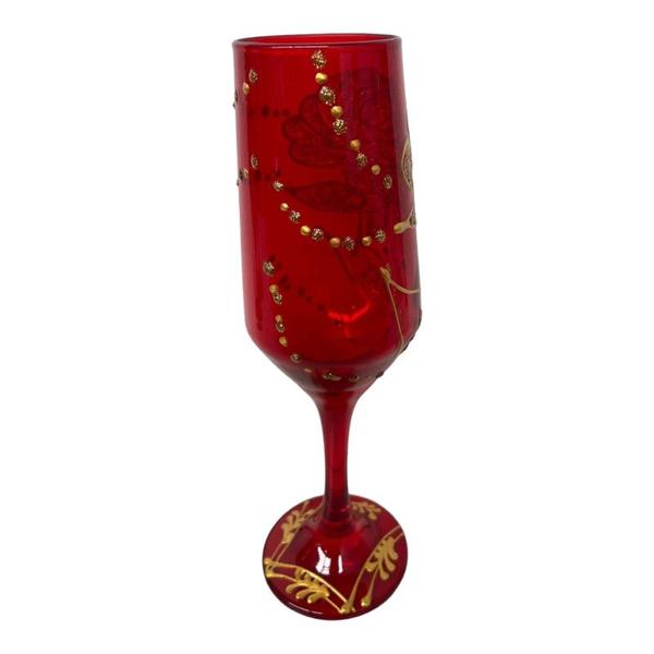 Imagem de Taça Pomba Gira Vermelha Rosa Dourada Buffet Cristal 180ml