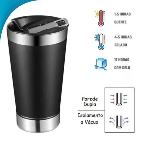 Imagem de Taça Térmica Com Tampa E Abridor De Garrafa 510ml Sortido Ideal Para Cerveja Com Garantia