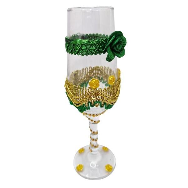 Imagem de Taça Vidro Cigana Esmeralda Verde E Dourado Altar 186 Ml