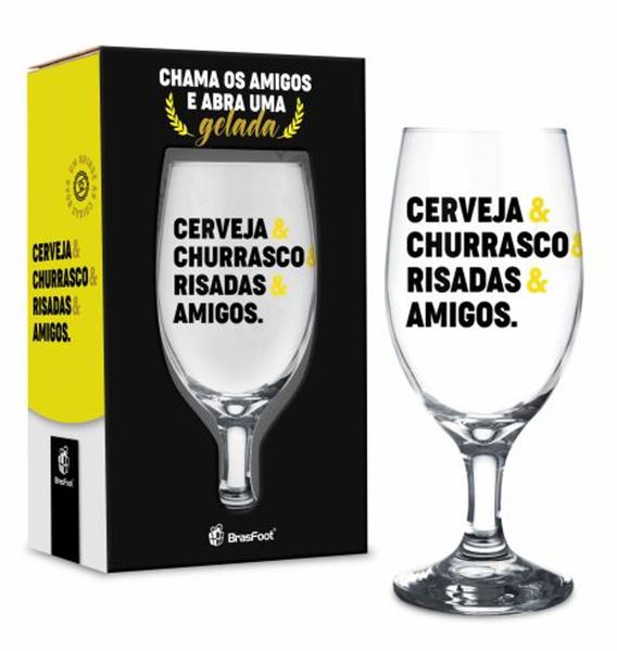 Imagem de Taça Vidro P/ Chopp Cerveja & Churrasco & Risadas & Amigos 330ml