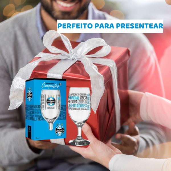 Imagem de Taça Windsor Vidro 330ml Cerveja Vinho Coquetel Chopp Time Emblema Grêmio C/ Títulos Oficial