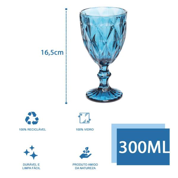 Imagem de Taças Diamante Copos Vidro Azul 300ml - 12Un