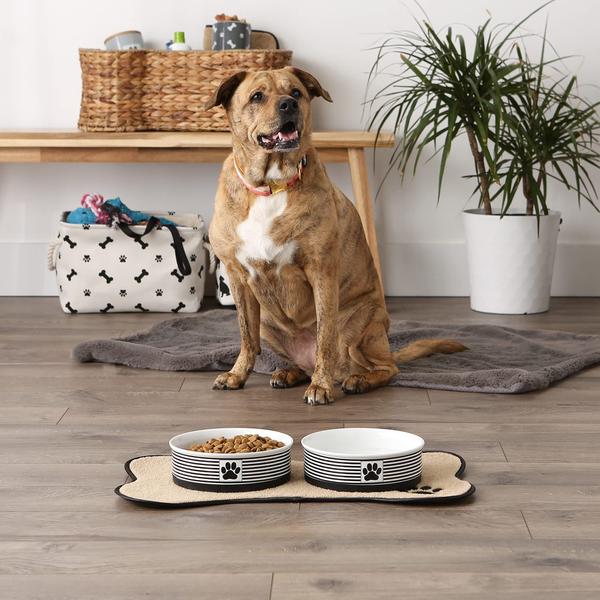 Imagem de Taças para animais de estimação DII Bone Dry Ceramic Paw Print listradas para animais de estimação