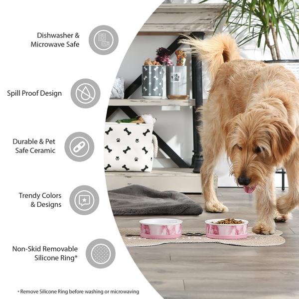 Imagem de Taças para animais de estimação DII Bone Dry Ceramic Paw Print listradas para animais de estimação