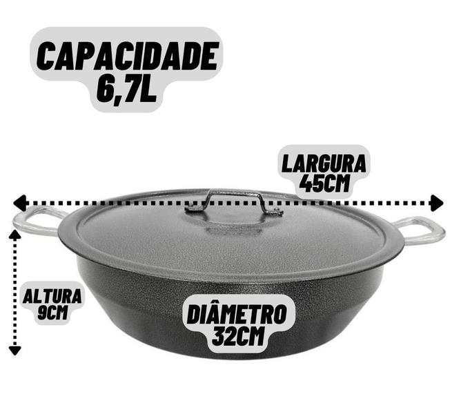 Imagem de Tacho Alumínio Com Tampa N30 ou N32 Frituras Batata Pastel Salgado Camarão