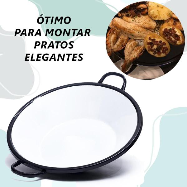 Imagem de Tacho Branco Esmaltado 2,5 L com Escumadeira Fritura Salgado Pastel kit Pasteleiro Profissional