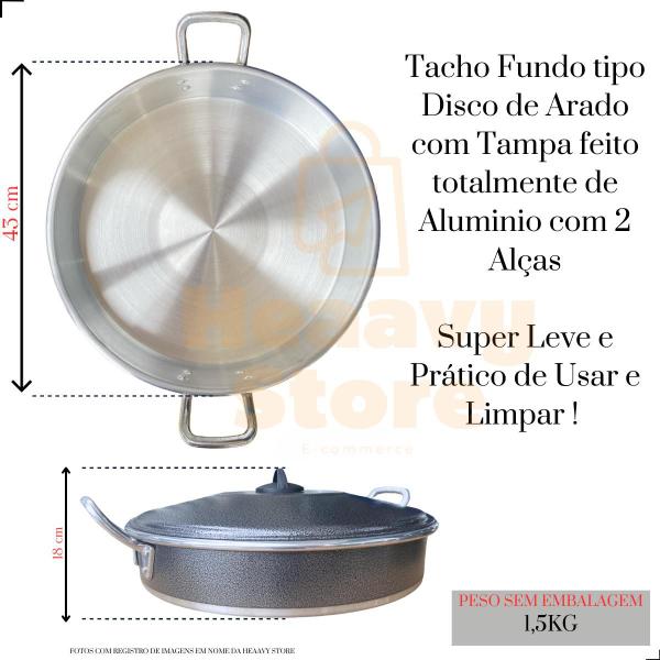 Imagem de Tacho de Aluminio Fundo com Tampa Grande e Alças Pronta Entrega