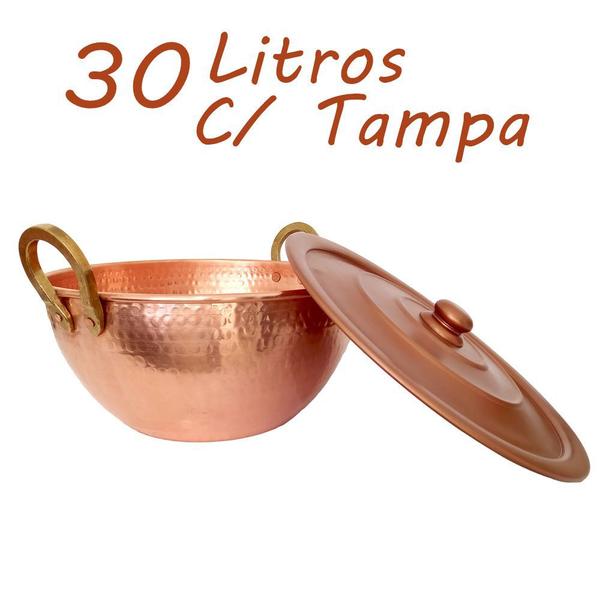 Tacho De Cobre Puro Com Tampa Cobreada 30 Litros - IMPÉRIO DO COBRE Imagem de Tacho De Cobre Puro Com Tampa Cobreada 30 Litros
