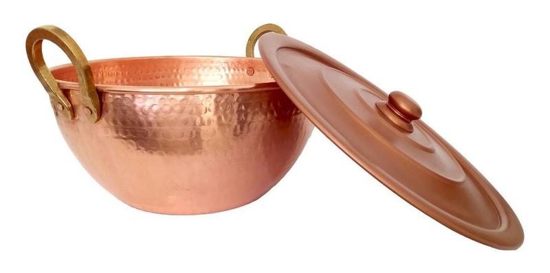 Tacho De Cobre Puro Com Tampa Cobreada 30 Litros - IMPÉRIO DO COBRE Imagem de Tacho De Cobre Puro Com Tampa Cobreada 30 Litros