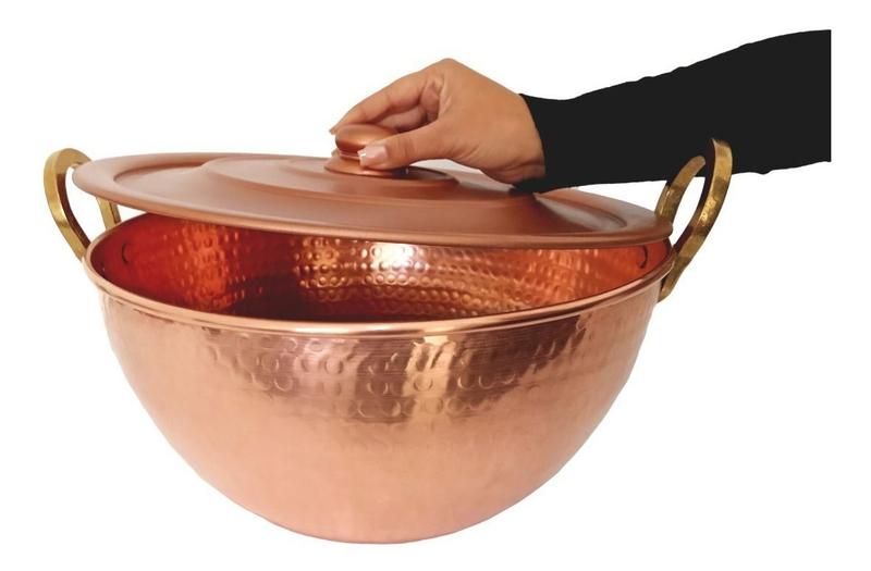Tacho De Cobre Puro Com Tampa Cobreada 30 Litros - IMPÉRIO DO COBRE Imagem de Tacho De Cobre Puro Com Tampa Cobreada 30 Litros