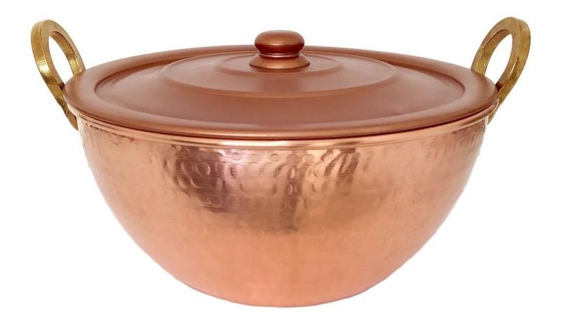 Tacho De Cobre Puro Com Tampa Cobreada 30 Litros - IMPÉRIO DO COBRE Imagem de Tacho De Cobre Puro Com Tampa Cobreada 30 Litros