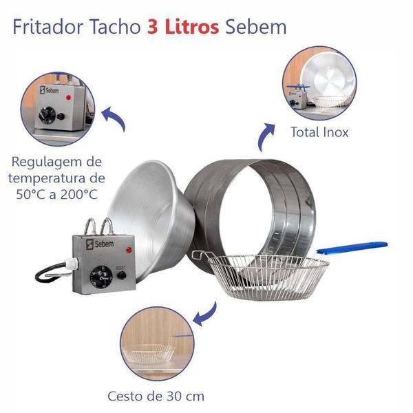 Imagem de Tacho De Pastel Redondo Elétrico De Fritura 3L 127V Sebem