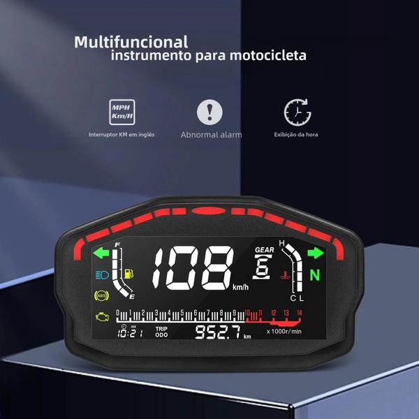 Imagem de Tacômetro Digital Universal para Motocicleta - Medidor de Combustível, Óleo e Velocímetro