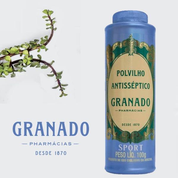 Talco Polvilho Antisséptico Sport Granado 100g Pés Assaduras Imagem de Talco Polvilho Antisséptico Sport Granado 100g Pés Assaduras