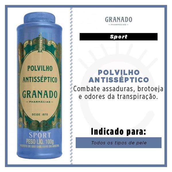 Talco Polvilho Antisséptico Sport Granado 100g Pés Assaduras Imagem de Talco Polvilho Antisséptico Sport Granado 100g Pés Assaduras