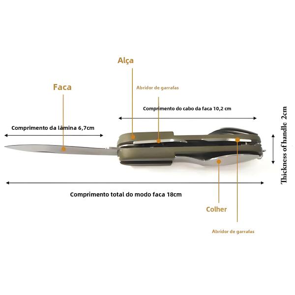 Imagem de Talheres de Aço Inoxidável 7 em 1 - Dobráveis e Multifuncionais para Piquenique