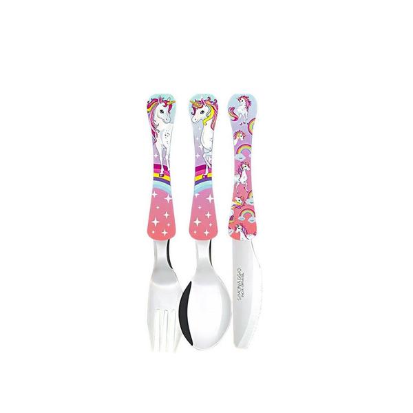 Talheres Infantil Colher Faca Garfo Kids Unicornio Rosa 3un - SIMONAGGIO Imagem de Talheres Infantil Colher Faca Garfo Kids Unicornio Rosa 3un