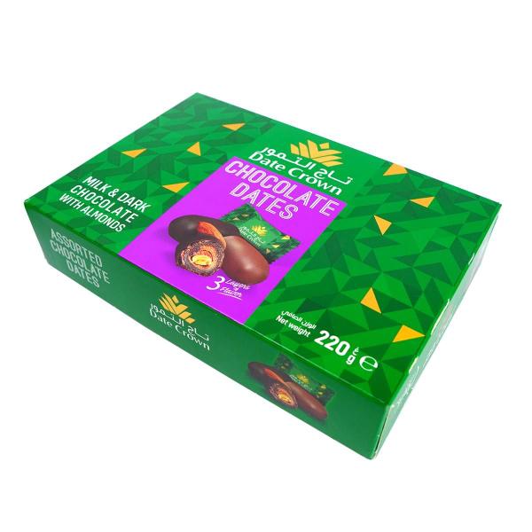 Imagem de Tâmaras Premium com Amêndoas e Chocolate Ao Leite/Dark Chocolate Cx 220g - Date Crown