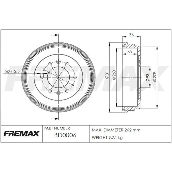 Imagem de Tambor De Freio Traseiro Fremax / Hi-topic - BD0006