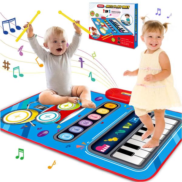 Imagem de Tambor de piano Musical Play Mat Aitbay 2 em 1 para crianças de 1 a 3 anos