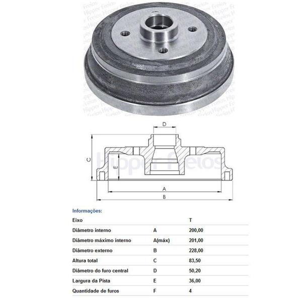 Imagem de Tambor do Freio Traseiro com Cubo Chevrolet Corsa 1.0 1.4 1.6 1993 a 2001 Corsa Sedan 1.0 1 - HIPPER