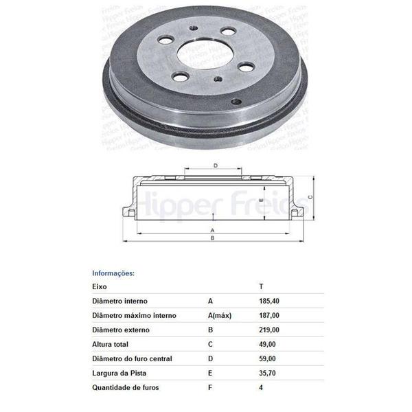 Imagem de Tambor do Freio Traseiro Uno Novo 1.0 1.4 2010 Grand Siena   Palio Novo  Mobi 2016  Hipper Freios